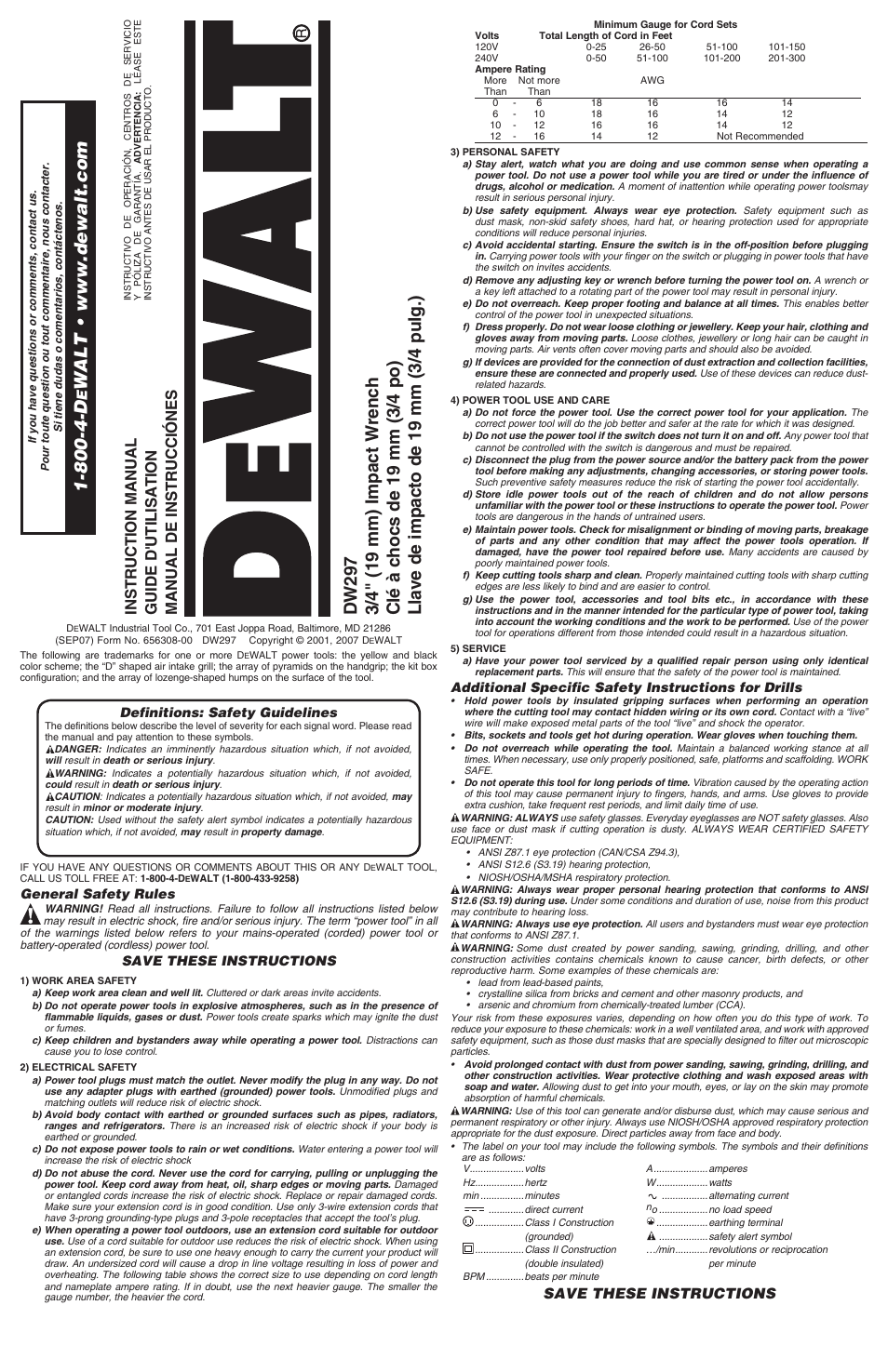 DeWalt DW297 User Manual | 6 pages