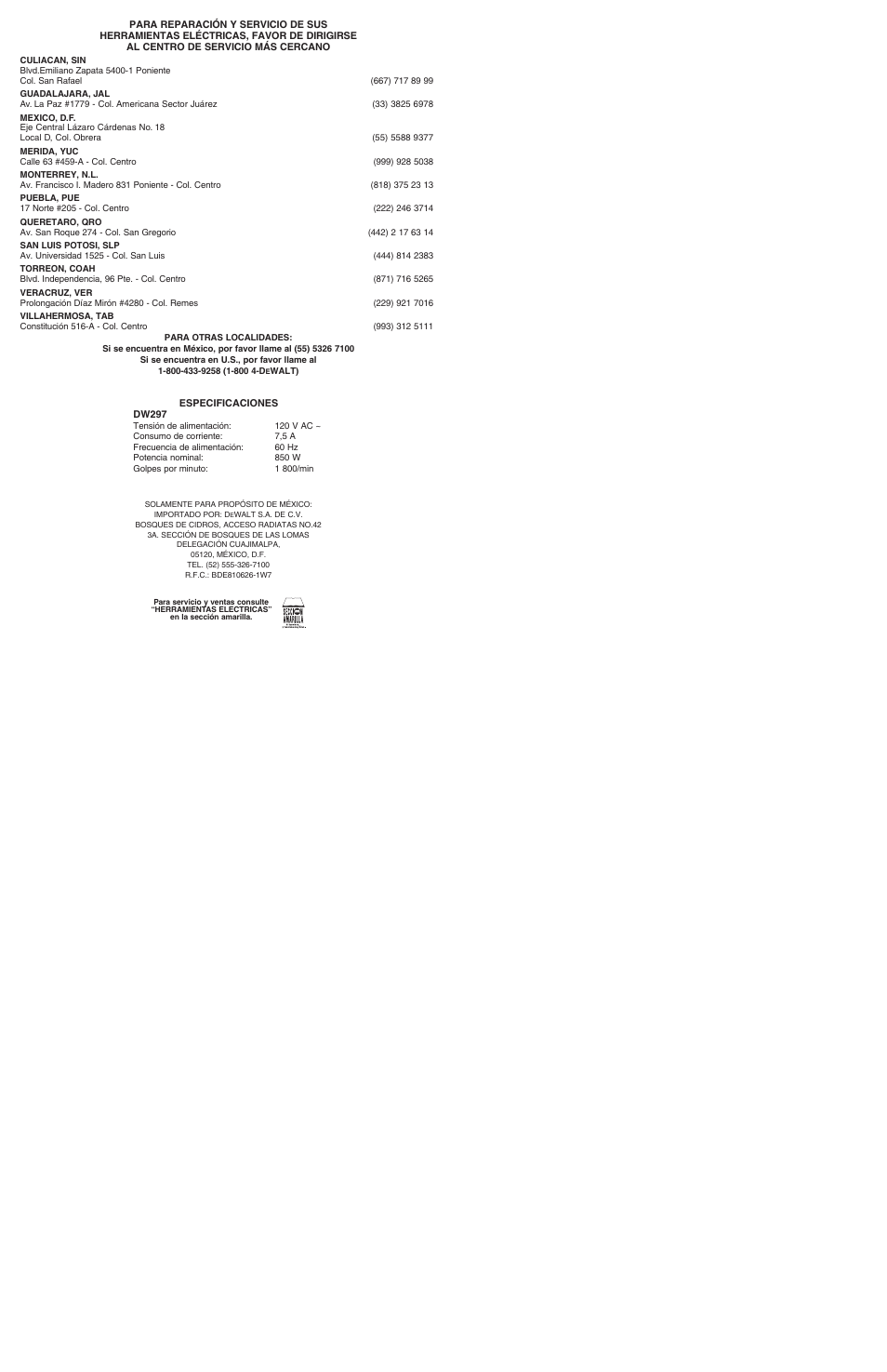 DeWalt DW297 User Manual | Page 6 / 6