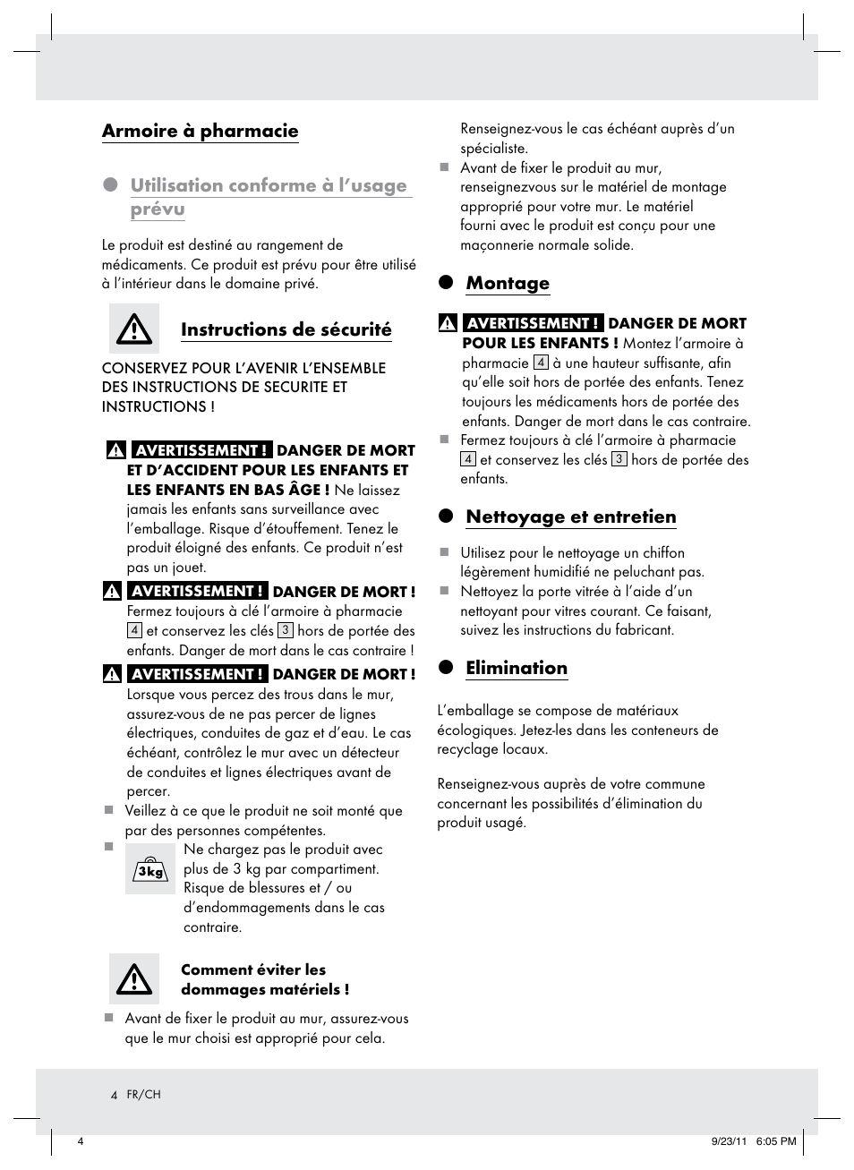 Instructions de sécurité, Montage, Nettoyage et entretien | Elimination | Ordex T13728A T13728B User Manual | Page 4 / 8