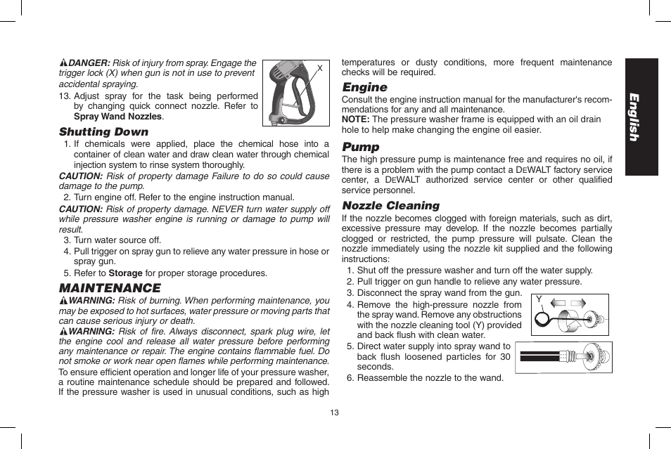 English, Maintenance, Engine | Pump | DeWalt DPH3100 User Manual | Page 13 / 64