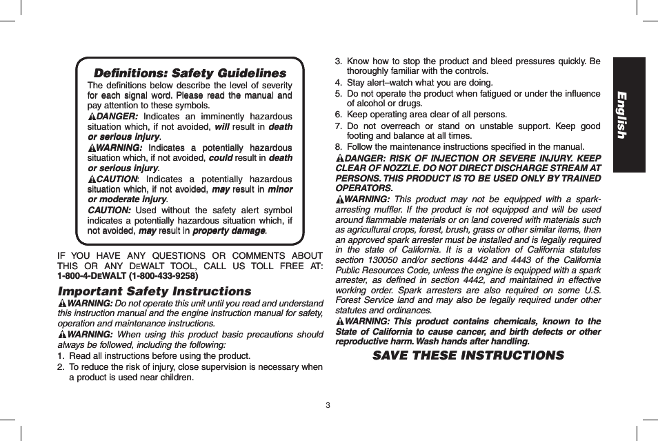 English, Important safety instructions | DeWalt DPH3100 User Manual | Page 3 / 64