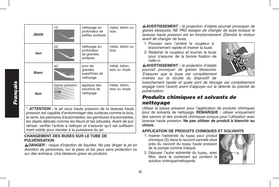 Français, Produits chimiques et solvants de nettoyage | DeWalt DPH3100 User Manual | Page 30 / 64