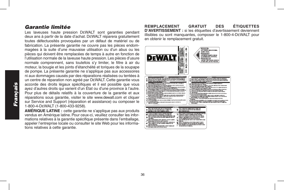 Français, Garantie limitée | DeWalt DPH3100 User Manual | Page 36 / 64