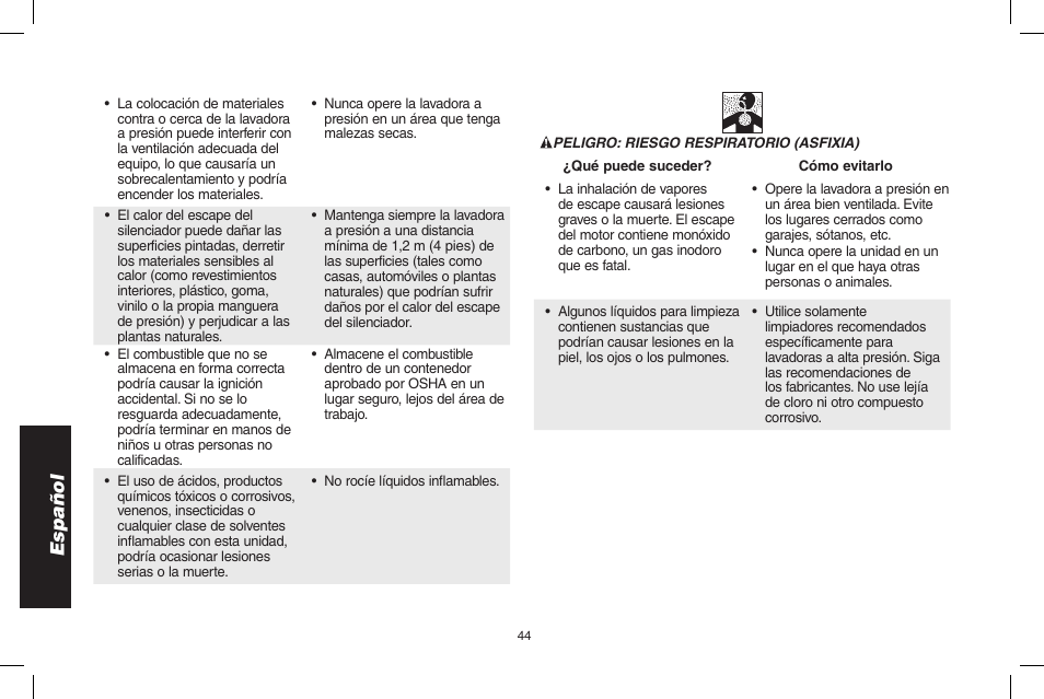 Español | DeWalt DPH3100 User Manual | Page 44 / 64