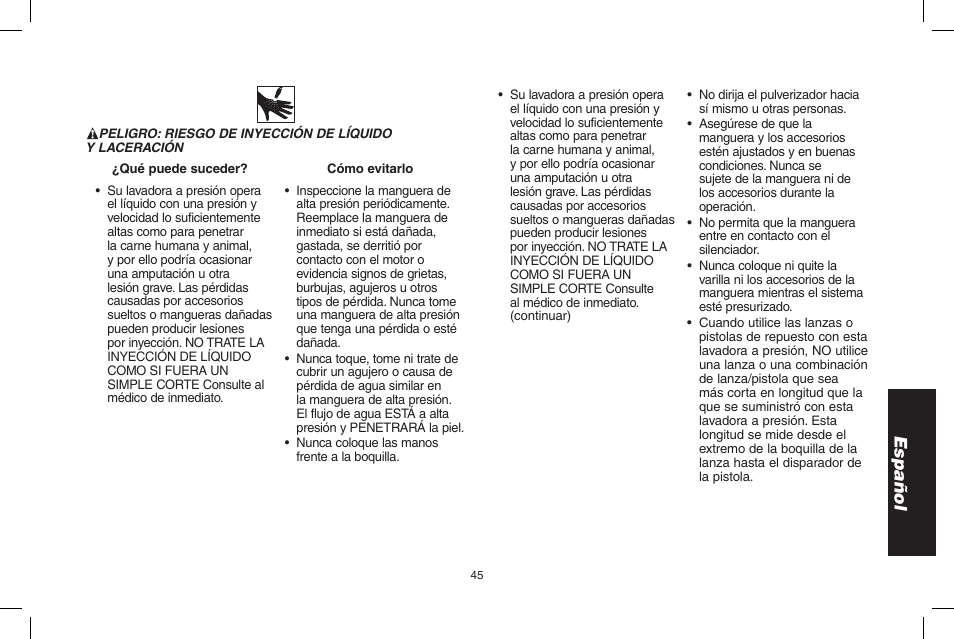 Español | DeWalt DPH3100 User Manual | Page 45 / 64