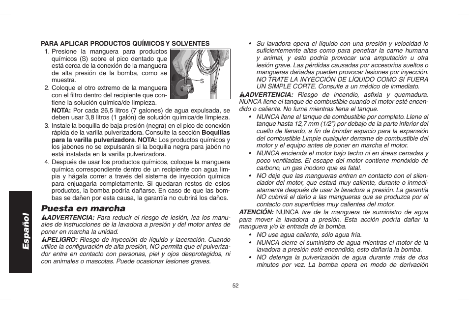 Español, Puesta en marcha | DeWalt DPH3100 User Manual | Page 52 / 64