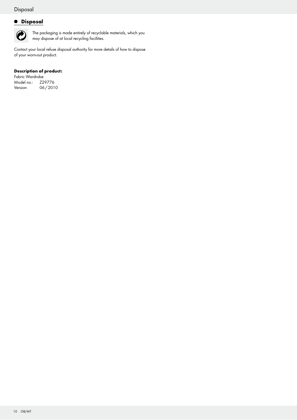 Disposal | Ordex Z29776 User Manual | Page 10 / 15