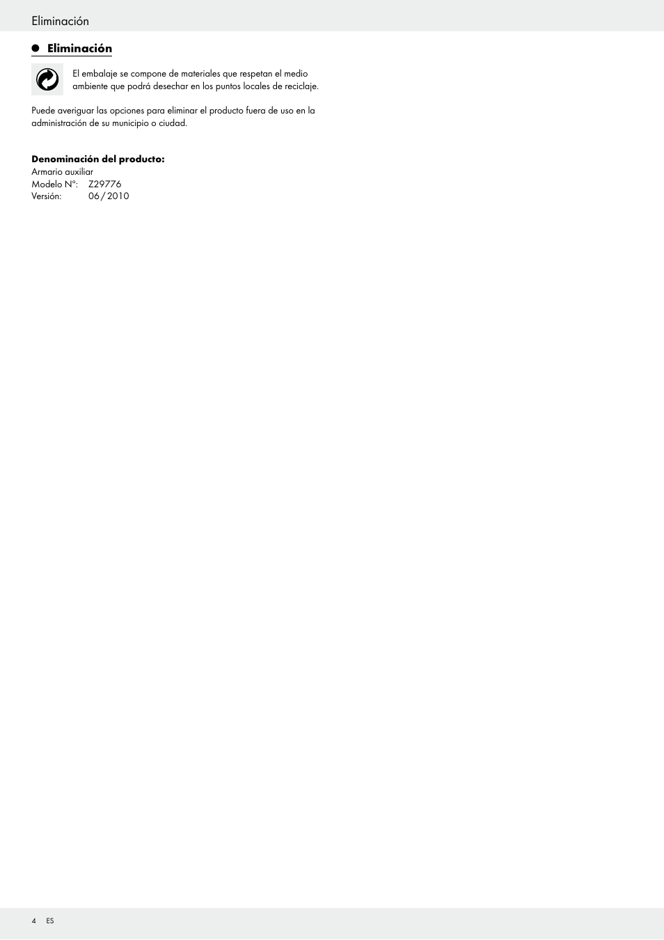 Eliminación | Ordex Z29776 User Manual | Page 4 / 15