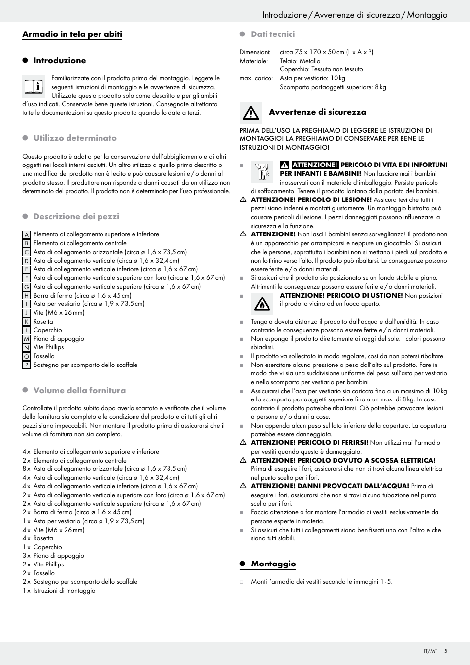 Introduzione / avvertenze di sicurezza / montaggio | Ordex Z29776 User Manual | Page 5 / 15