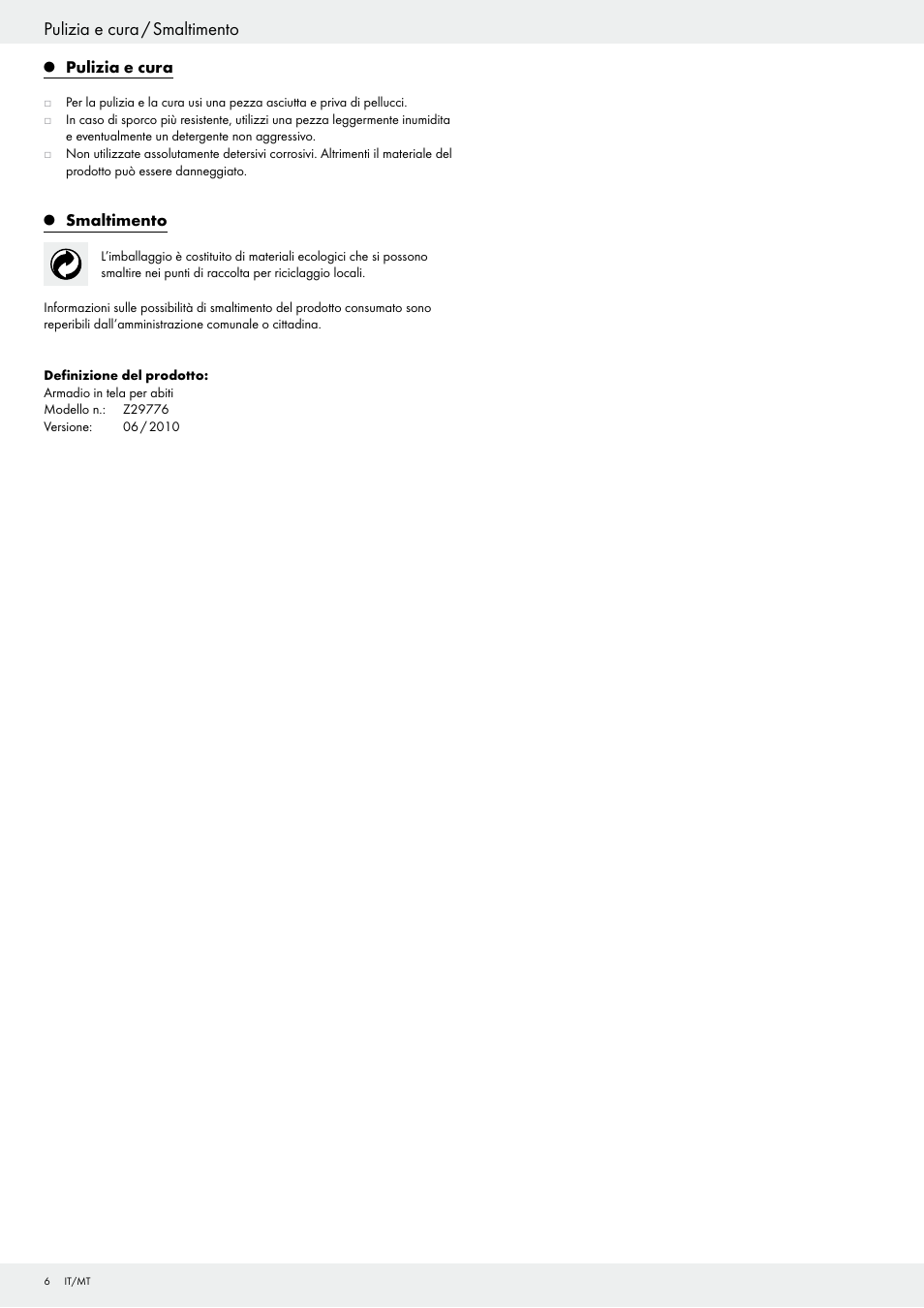 Pulizia e cura / smaltimento | Ordex Z29776 User Manual | Page 6 / 15