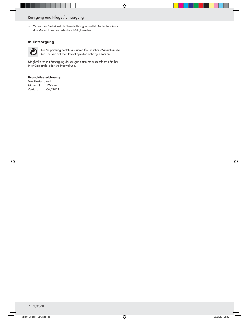 Reinigung und pﬂege / entsorgung, Entsorgung | Ordex Z29776 User Manual | Page 14 / 16