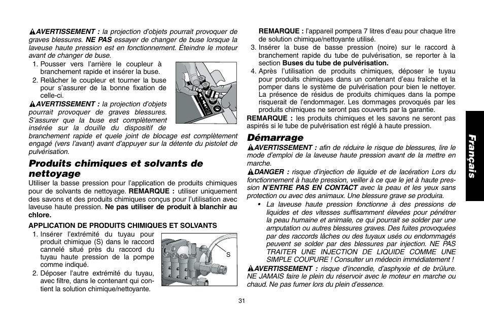 Produits chimiques et solvants de nettoyage, Démarrage | DeWalt A16505 User Manual | Page 31 / 64