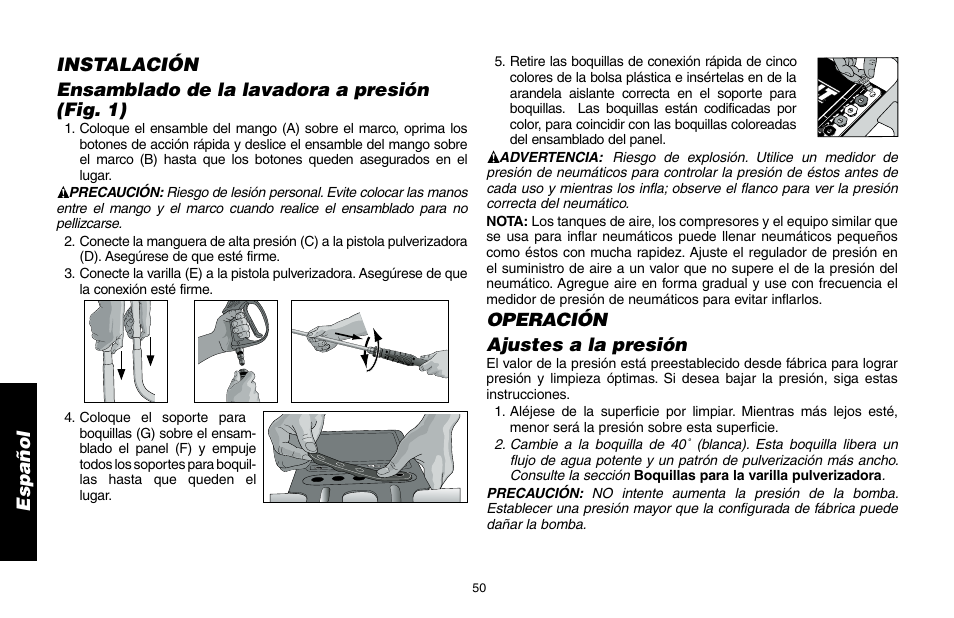 Ajustes a la presión | DeWalt A16505 User Manual | Page 50 / 64