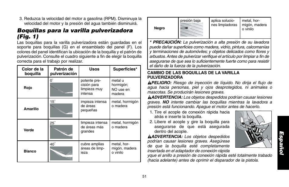 Boquillas para la varilla pulverizadora (fig. 1) | DeWalt A16505 User Manual | Page 51 / 64