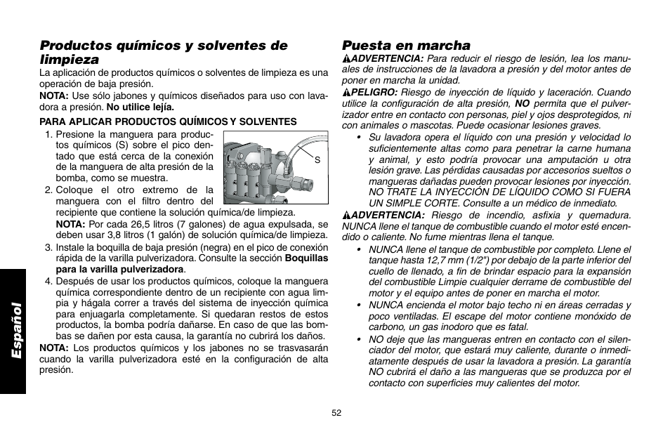 Productos químicos y solventes de limpieza, Puesta en marcha | DeWalt A16505 User Manual | Page 52 / 64