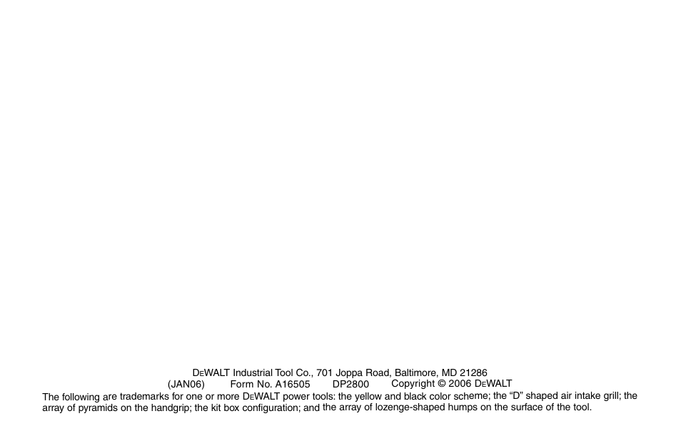 DeWalt A16505 User Manual | Page 64 / 64