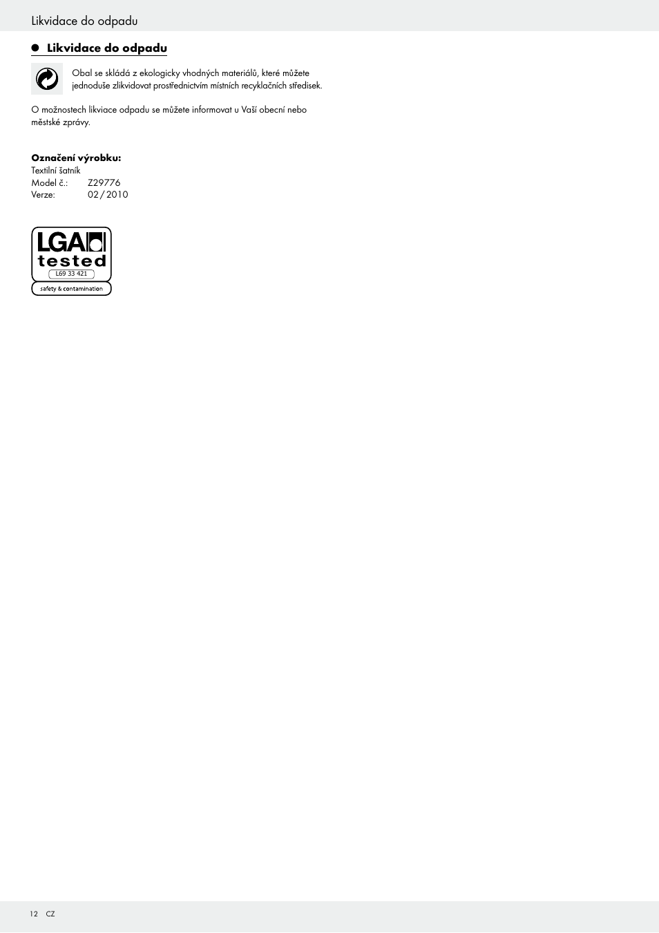 Likvidace do odpadu | Ordex Z29776 User Manual | Page 12 / 21