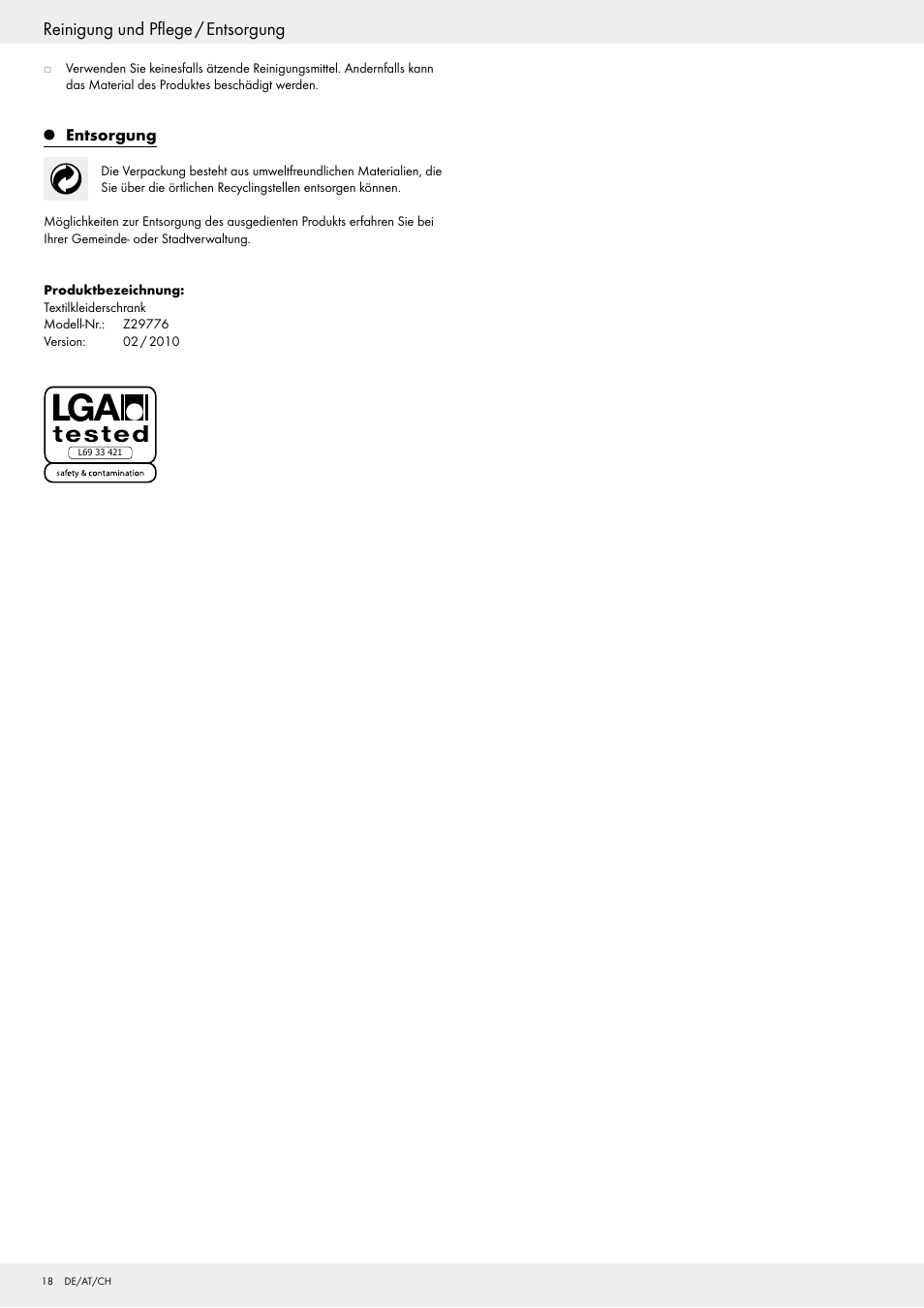 Reinigung und pflege / entsorgung | Ordex Z29776 User Manual | Page 18 / 21
