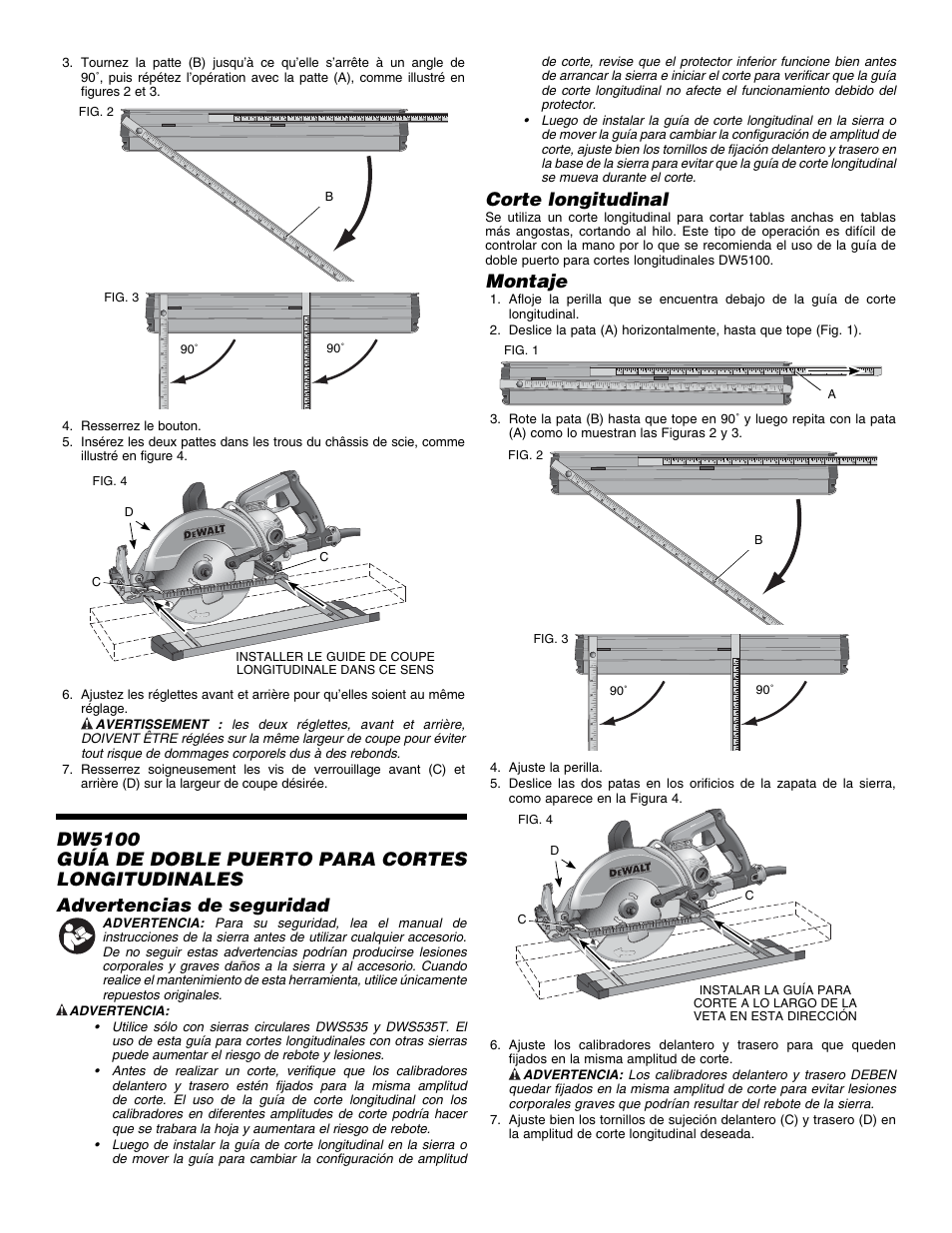 Corte longitudinal, Montaje | DeWalt DW5100 User Manual | Page 2 / 2