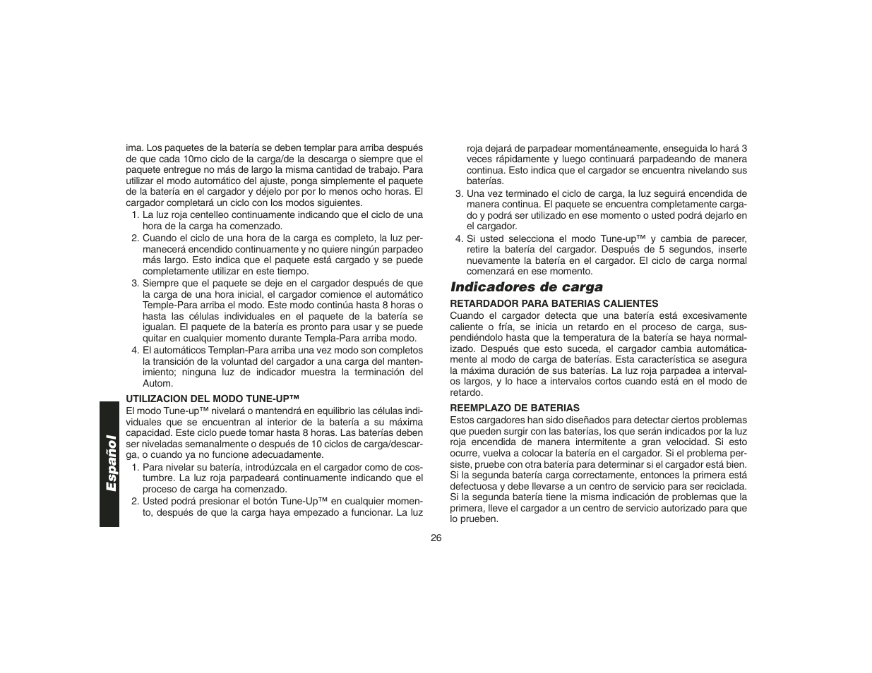 Español, Indicadores de carga | DeWalt DW9108 User Manual | Page 28 / 36