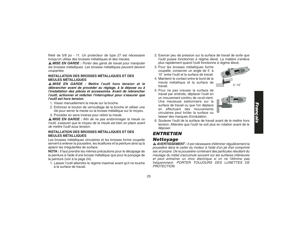 Entretien nettoyage, Français | DeWalt DW400 User Manual | Page 27 / 45