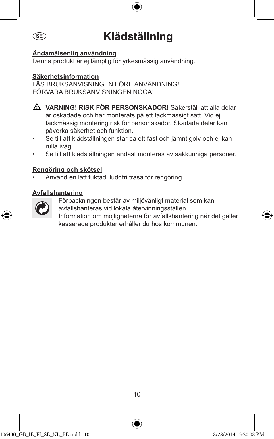 Klädställning | Ordex Clothes rail User Manual | Page 11 / 15