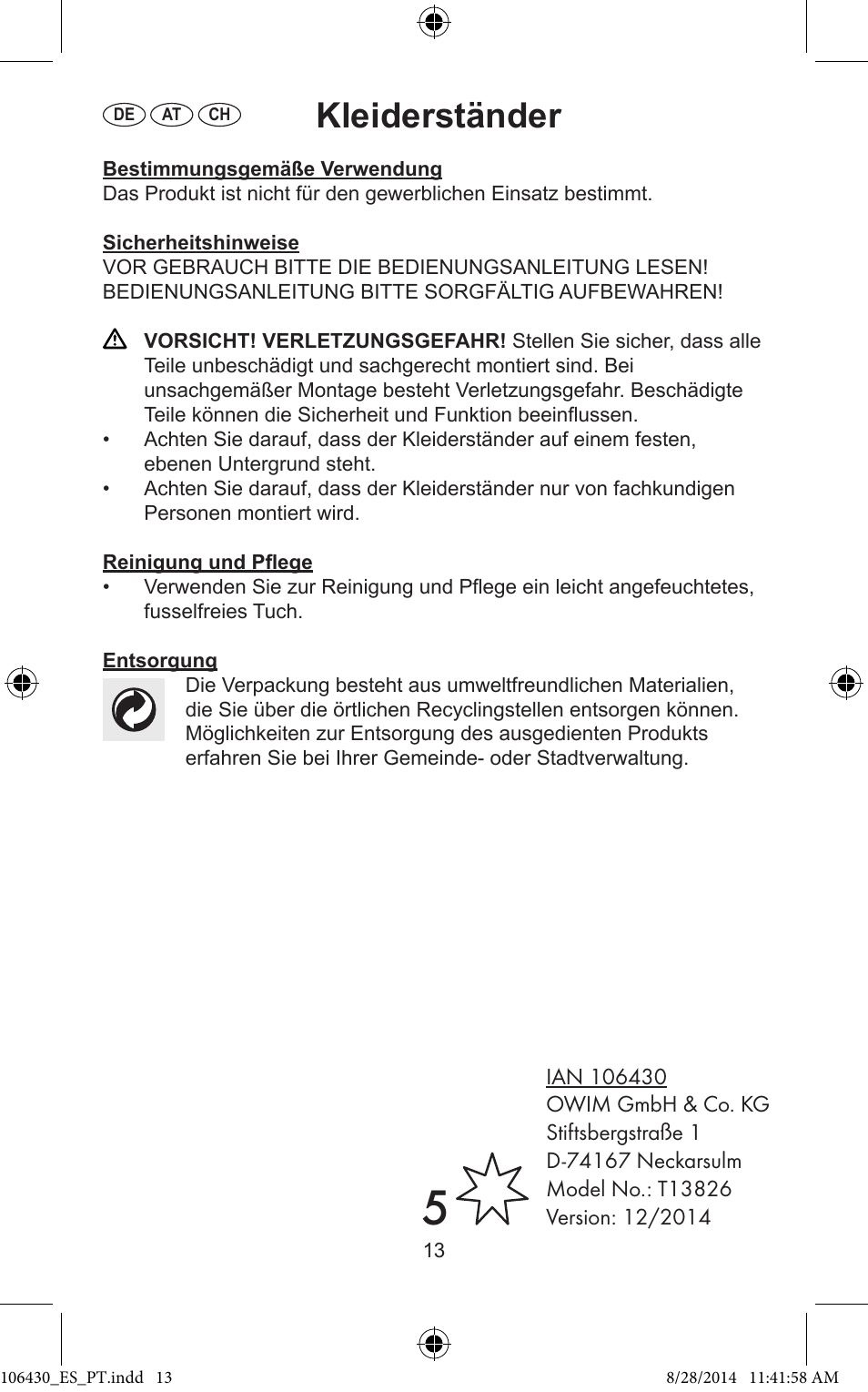 Kleiderständer | Ordex T13826 User Manual | Page 13 / 13
