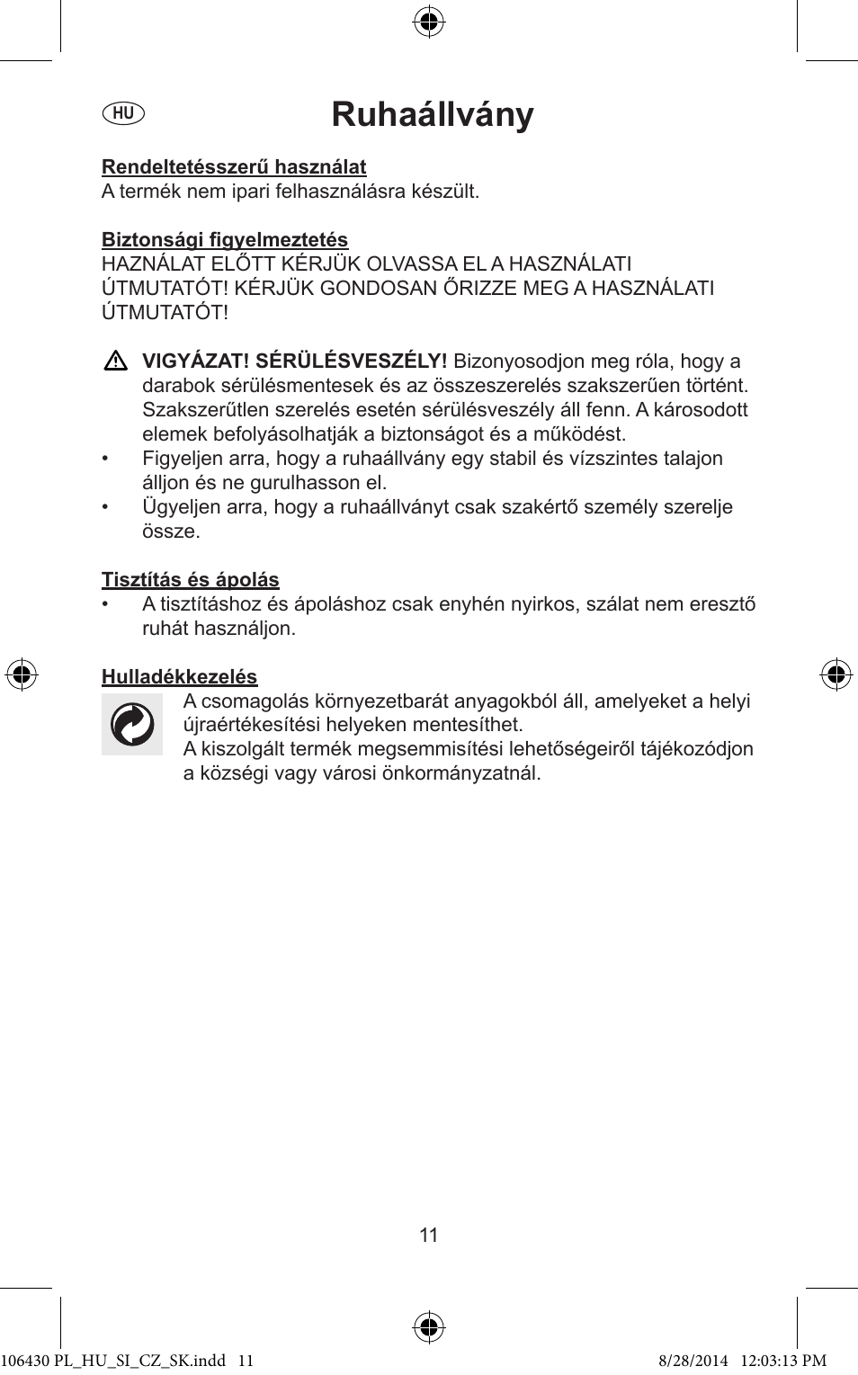Ruhaállvány | Ordex T13826 User Manual | Page 11 / 15