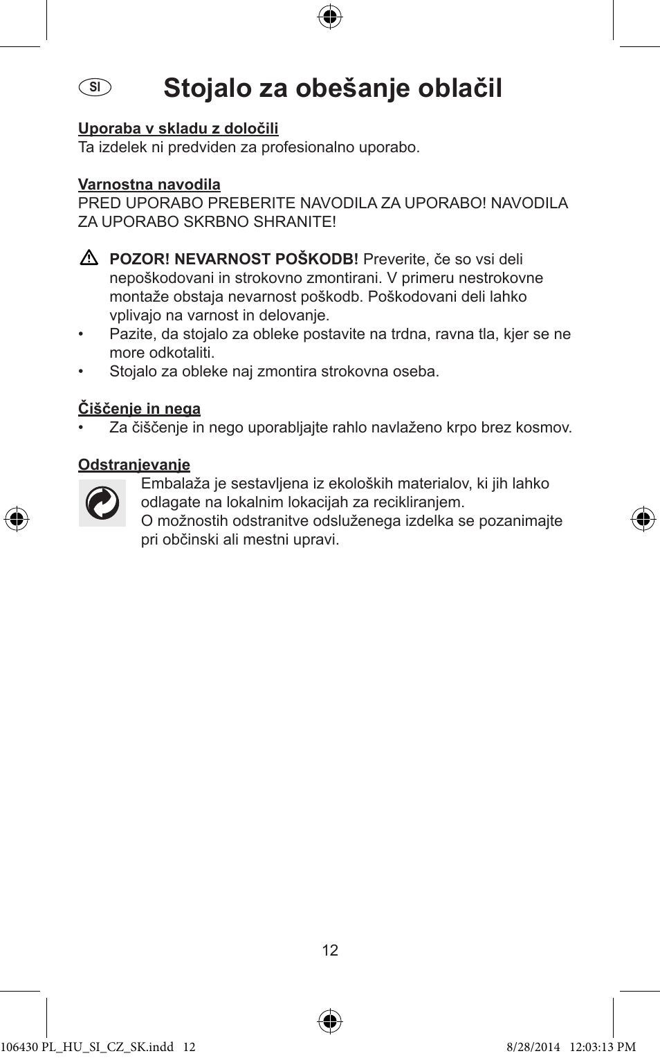 Stojalo za obešanje oblačil | Ordex T13826 User Manual | Page 12 / 15