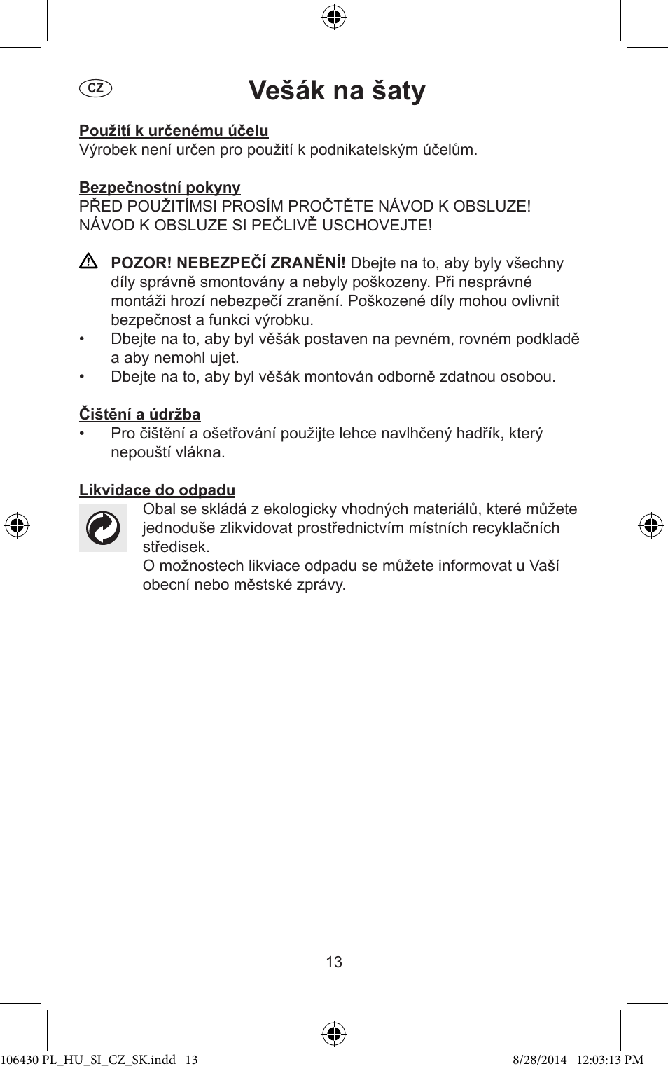 Vešák na šaty | Ordex T13826 User Manual | Page 13 / 15