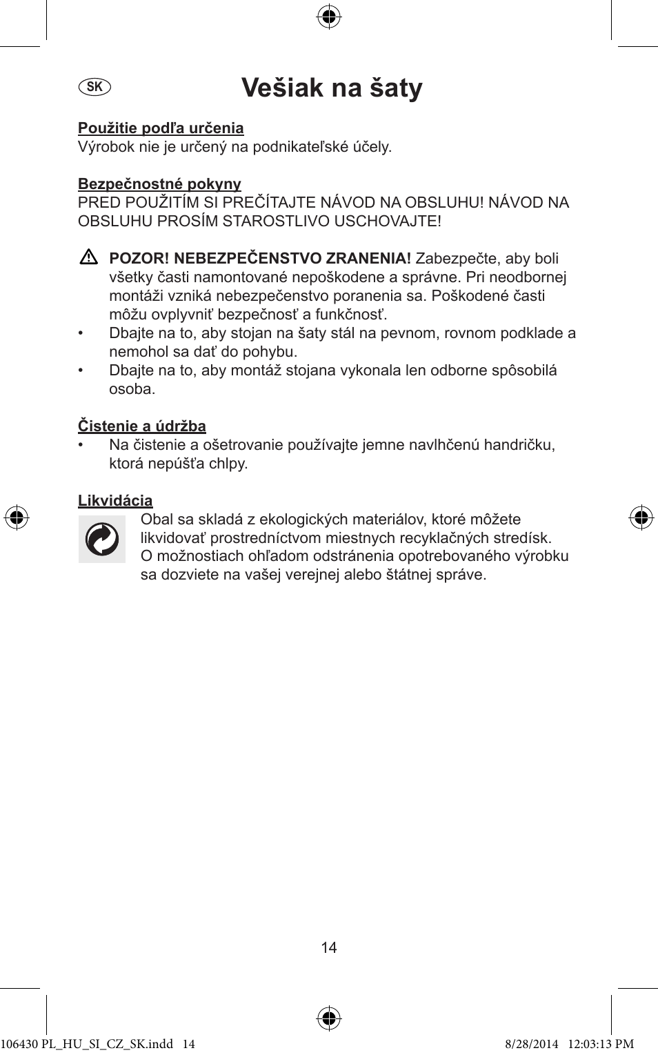 Vešiak na šaty | Ordex T13826 User Manual | Page 14 / 15
