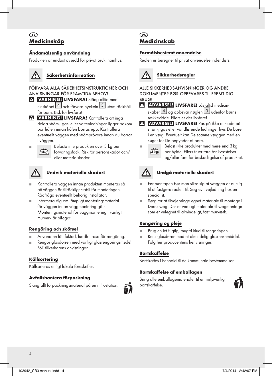 Medicinskåp, Medicinskab | Ordex 103942-14-01 / Z31734B User Manual | Page 4 / 9