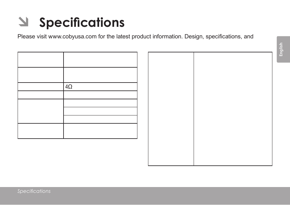 Specifications | COBY CSMP145 User Manual | Page 15 / 62