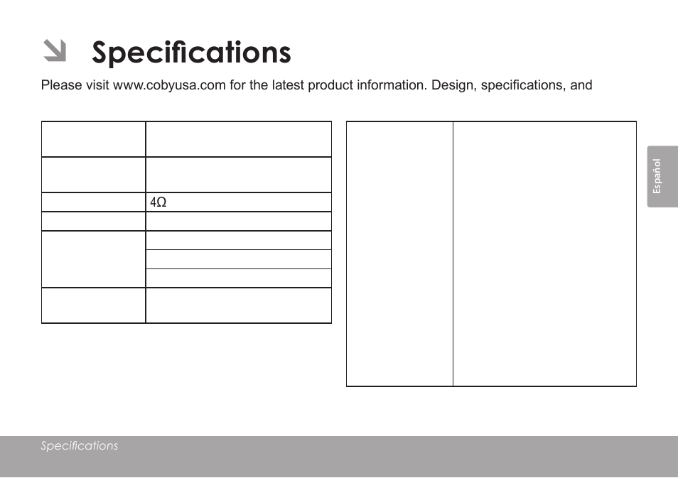 Specifications | COBY CSMP145 User Manual | Page 35 / 62