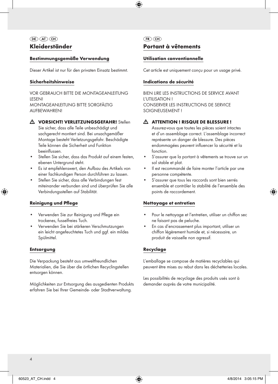 Kleiderständer, Portant à vêtements | Ordex T13828 User Manual | Page 4 / 6
