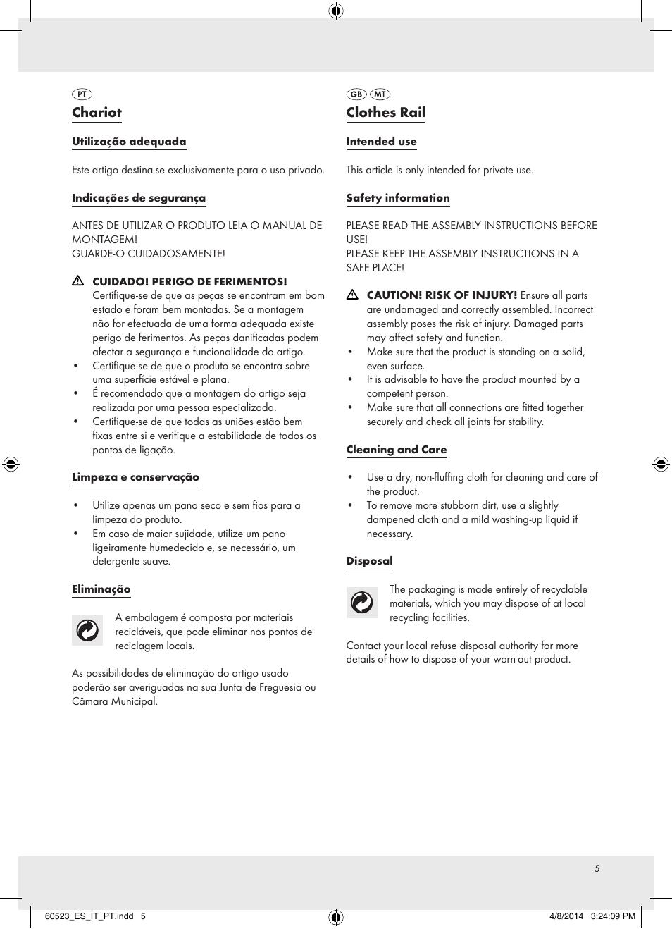 Chariot, Clothes rail | Ordex T13828 User Manual | Page 5 / 7