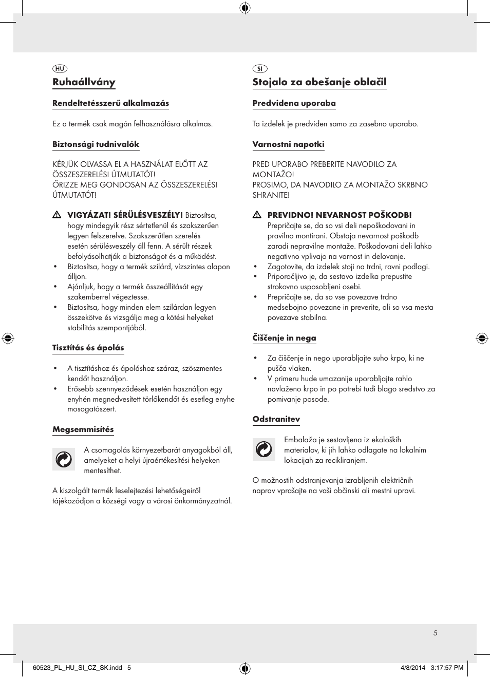 Ruhaállvány, Stojalo za obešanje oblačil | Ordex T13828 User Manual | Page 5 / 8