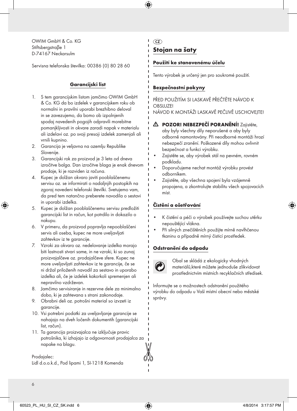 Stojan na šaty | Ordex T13828 User Manual | Page 6 / 8