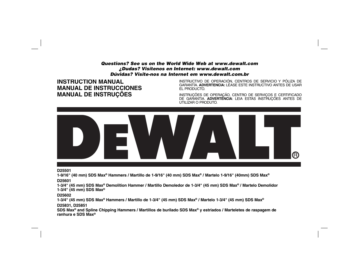 DeWalt D25602 User Manual | 39 pages