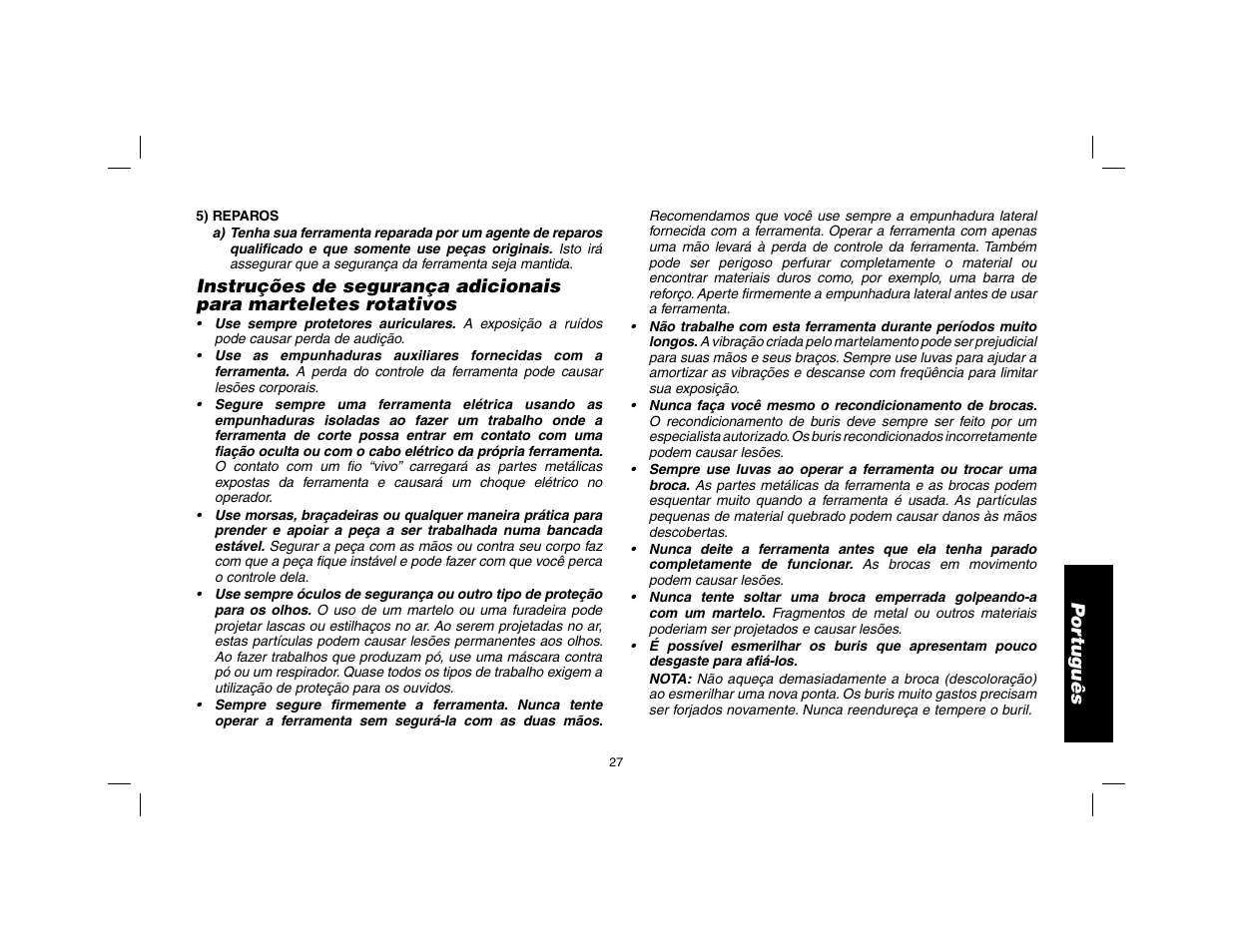 Por tuguês | DeWalt D25602 User Manual | Page 28 / 39