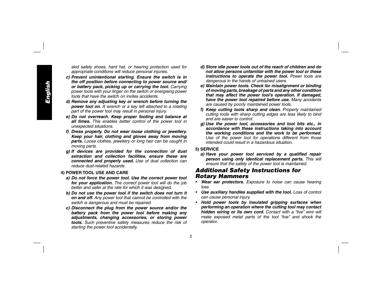 English, Additional safety instructions for rotary hammers | DeWalt D25602 User Manual | Page 3 / 39