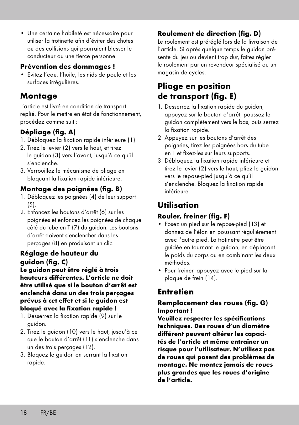 Montage, Pliage en position de transport (fig. e), Utilisation | Entretien | Playtive Scooter User Manual | Page 16 / 26