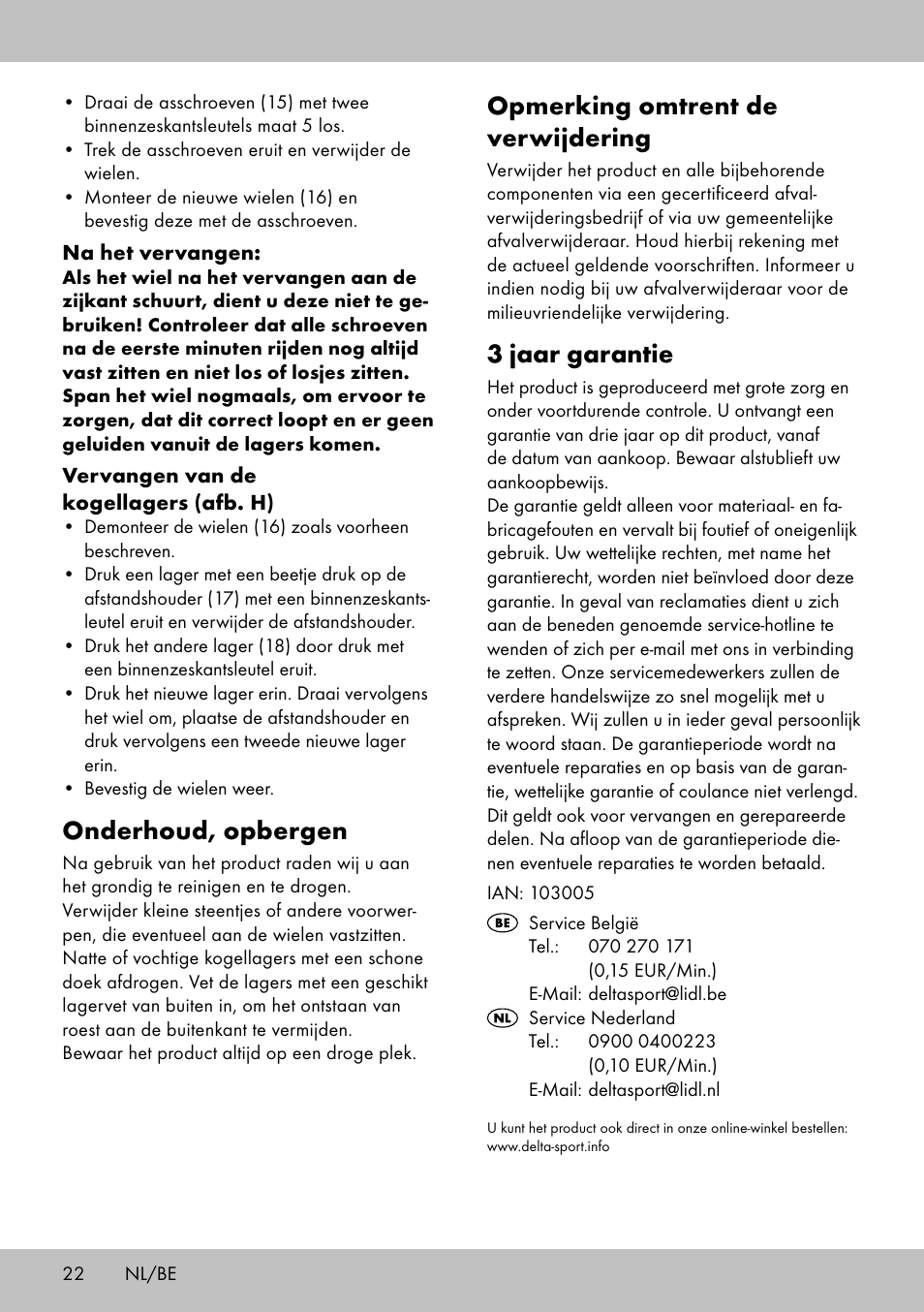 Opmerking omtrent de verwijdering, 3 jaar garantie, Onderhoud, opbergen | Playtive Scooter User Manual | Page 20 / 26