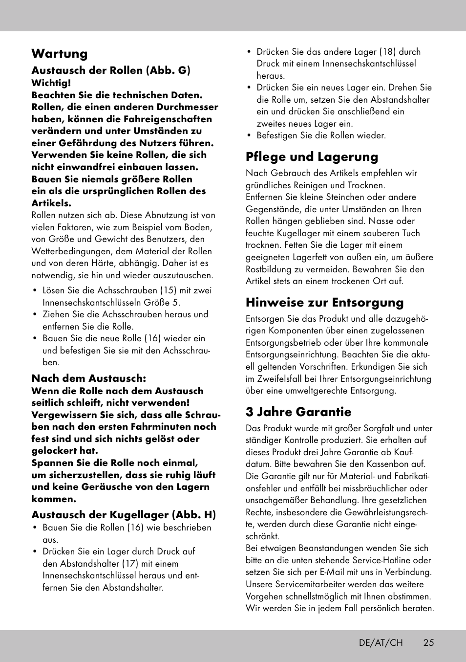 Pflege und lagerung, Hinweise zur entsorgung, 3 jahre garantie | Wartung | Playtive Scooter User Manual | Page 23 / 26