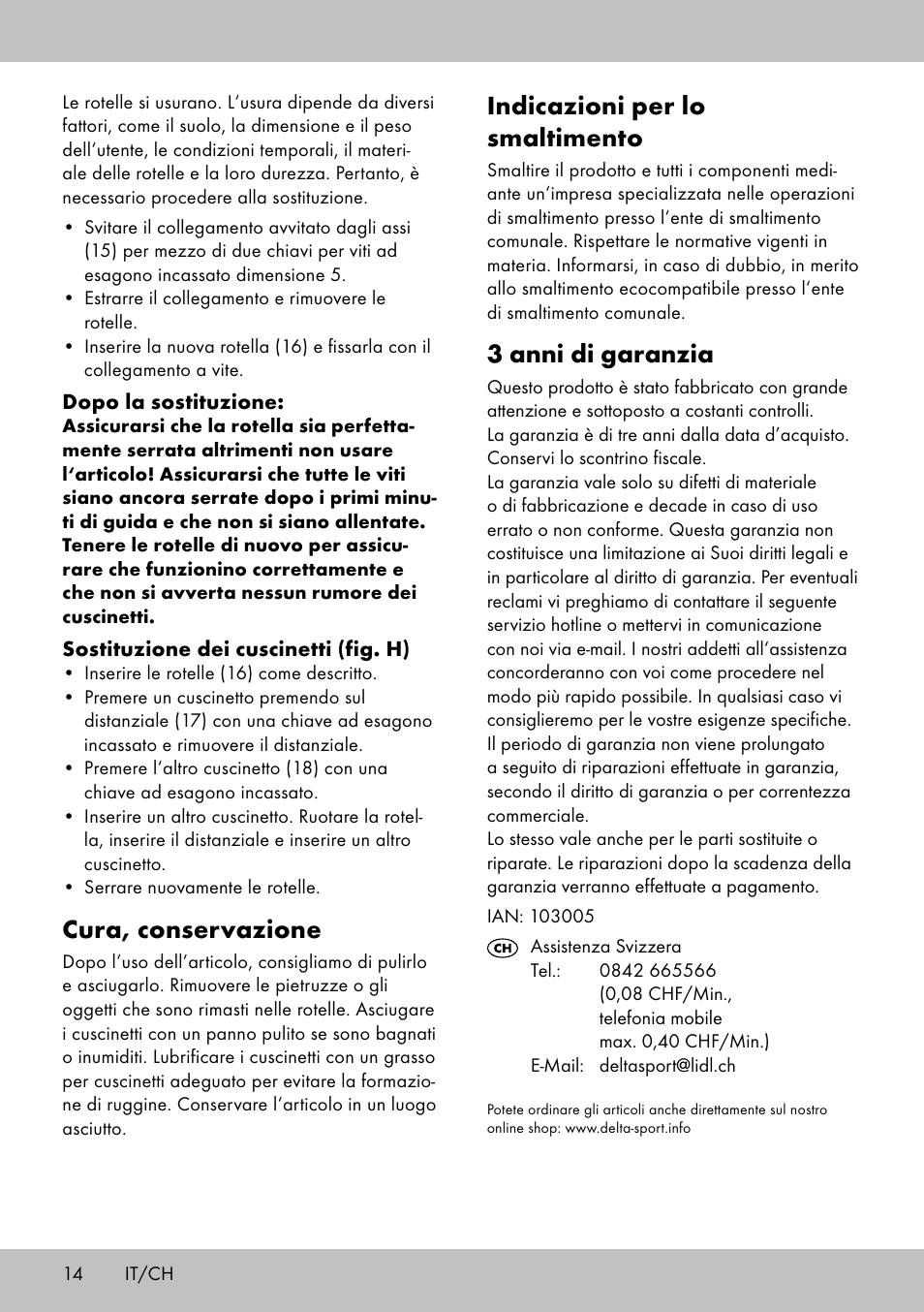 Indicazioni per lo smaltimento, 3 anni di garanzia, Cura, conservazione | Playtive Scooter User Manual | Page 12 / 18