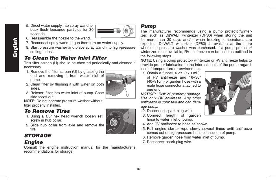 English, Storage engine, Pump | DeWalt 7103629 User Manual | Page 16 / 68