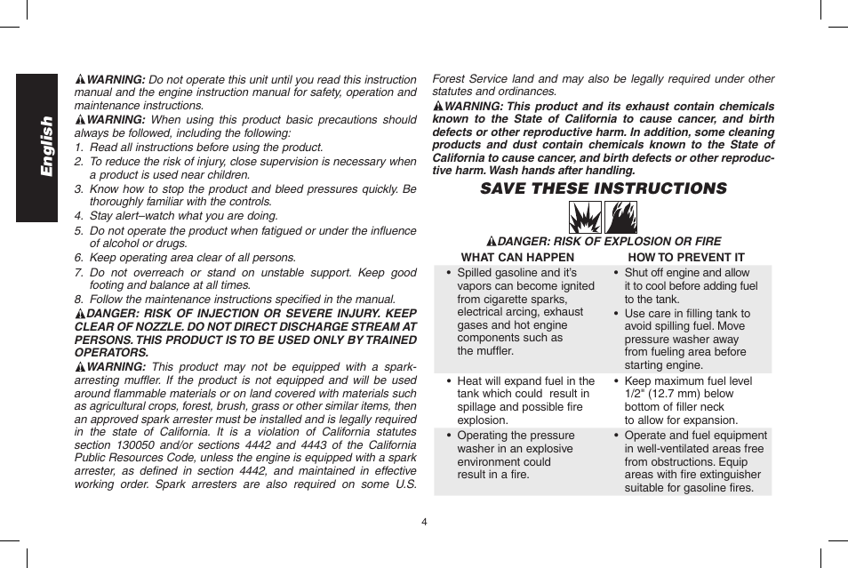 English, Save these instructions | DeWalt 7103629 User Manual | Page 4 / 68