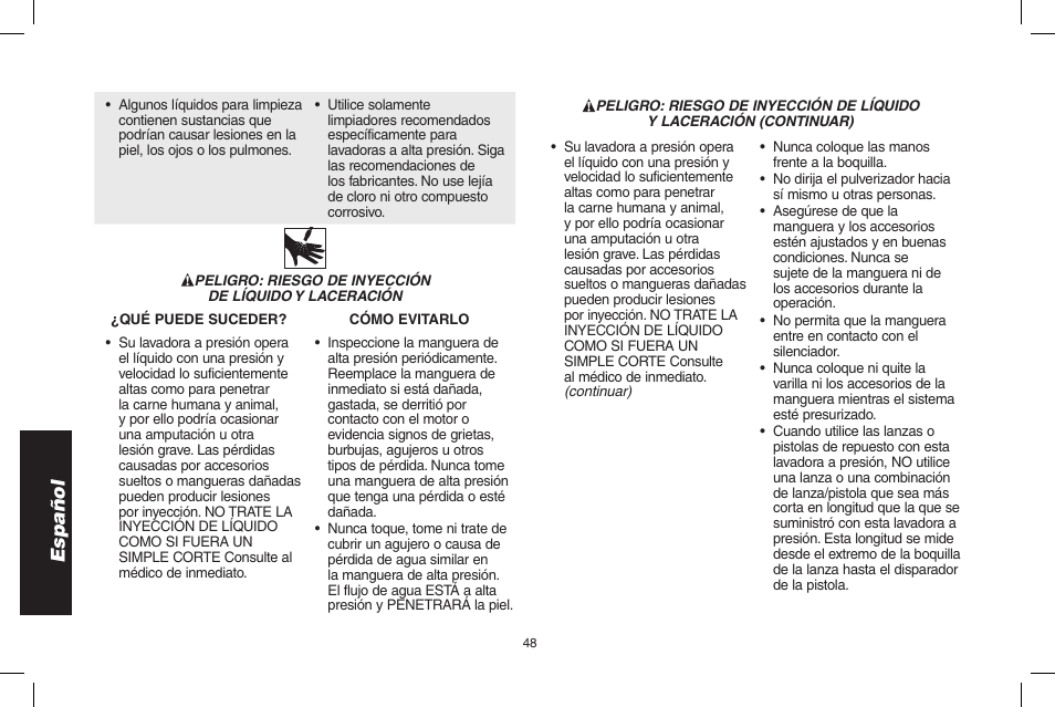 Español | DeWalt 7103629 User Manual | Page 48 / 68