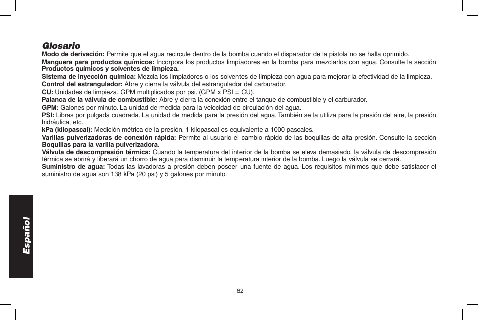 Español, Glosario | DeWalt 7103629 User Manual | Page 62 / 68