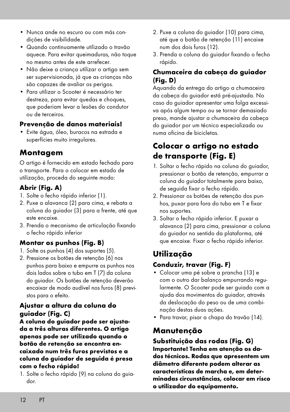 Montagem, Colocar o artigo no estado de transporte (fig. e), Utilização | Manutenção | Playtive Scooter User Manual | Page 10 / 18